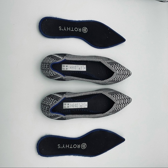 ROTHY’S The Point Pointed Flats Black White Python W7 Size 7 - Picture 10 of 12
